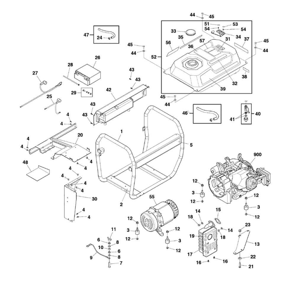Main Unit Diagram and Parts List for 030733-00  Briggs and Stratton Generator